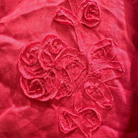 Charter Club Embosed 100% Linen Pink Blouse Size 14P Petite Floral Embroidered - Picture 6 of 9